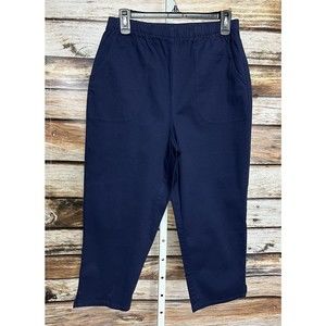 D & Co. Womens Size Medium Navy Blue Cropped Elastic Waist Pants Capri